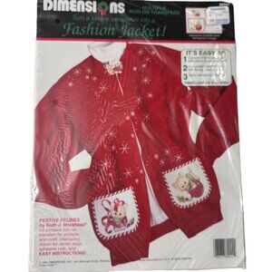 Dimensions Festive Felines Iron-On Transfer Kit Holiday Fashion 1992 Cats Kitten